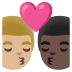 👨🏼‍❤️‍💋‍👨🏿 kiss: man, man, medium-light skin tone, dark skin tone display on Google